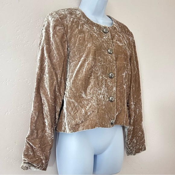 BMW DESIGNS Vintage Western Cropped Button Crushed Velvet Jacket Champagne Sz M - Picture 7 of 13